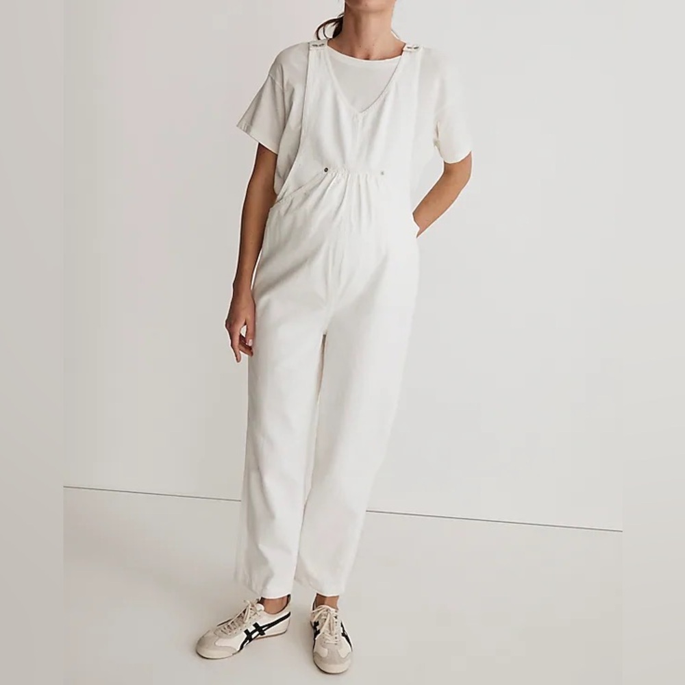Madewell Maternity Kangaroo-Pocket Overalls in Tile White